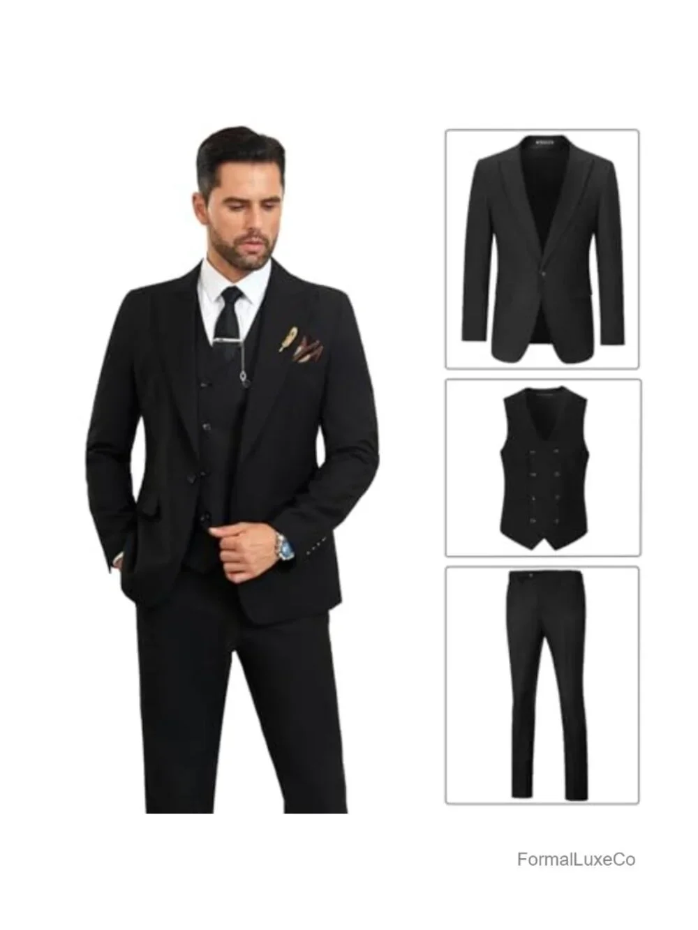 Men's 3 Piece Slim Fit Double Breasted Suit Set Tuxedo for Wedding Prom Groom